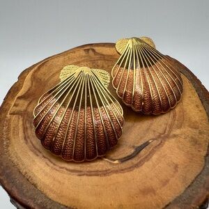 Gold and Brown Enamel Shell Earrings